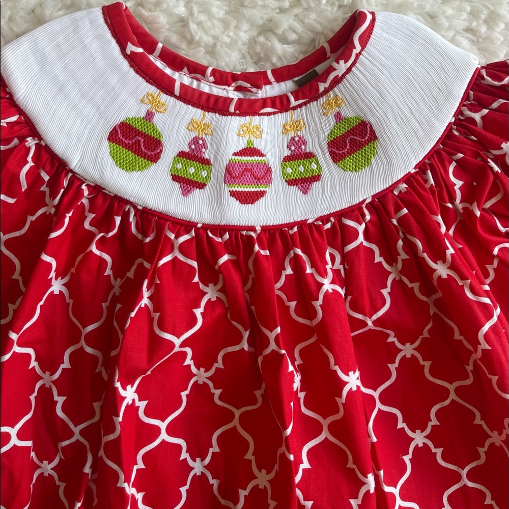 Banana Split Smocked Christmas Bishop Dress